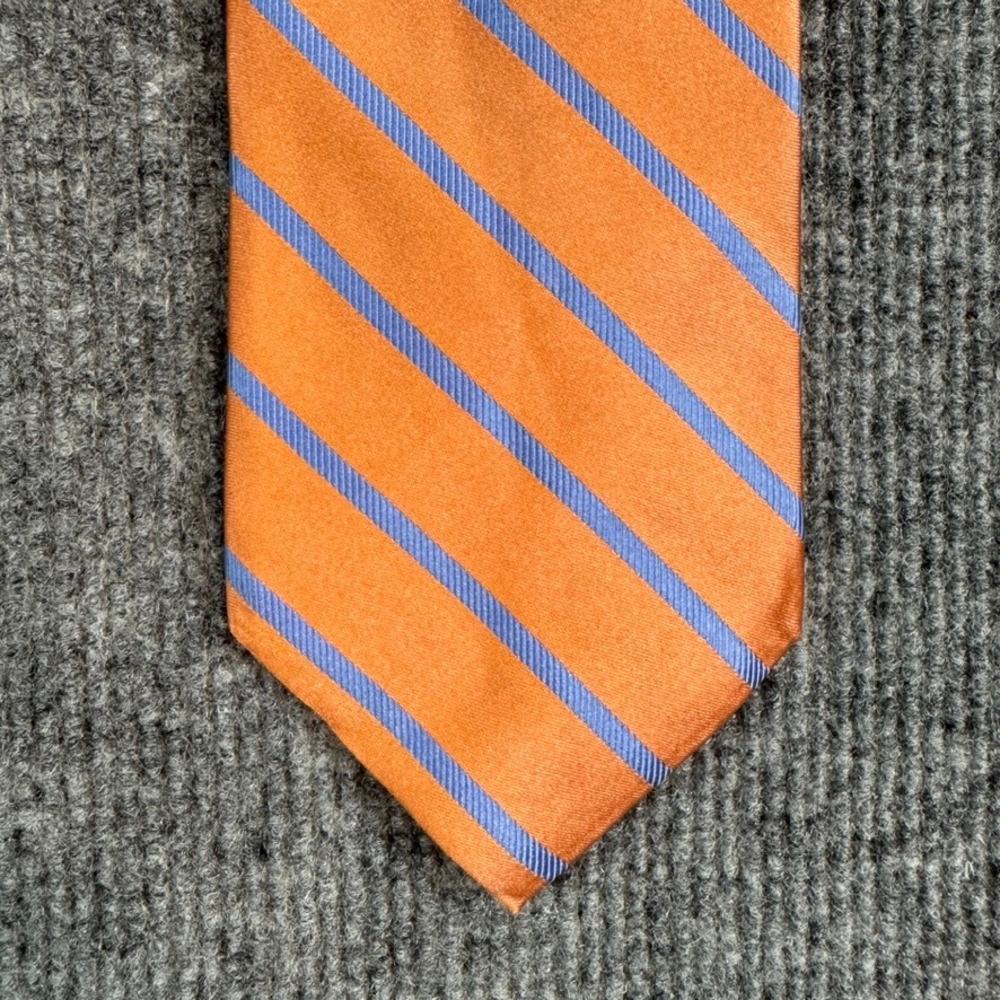 Nordstrom Mens Silk Tie Orange Blue Diagonal Stripe Made in USA Necktie
